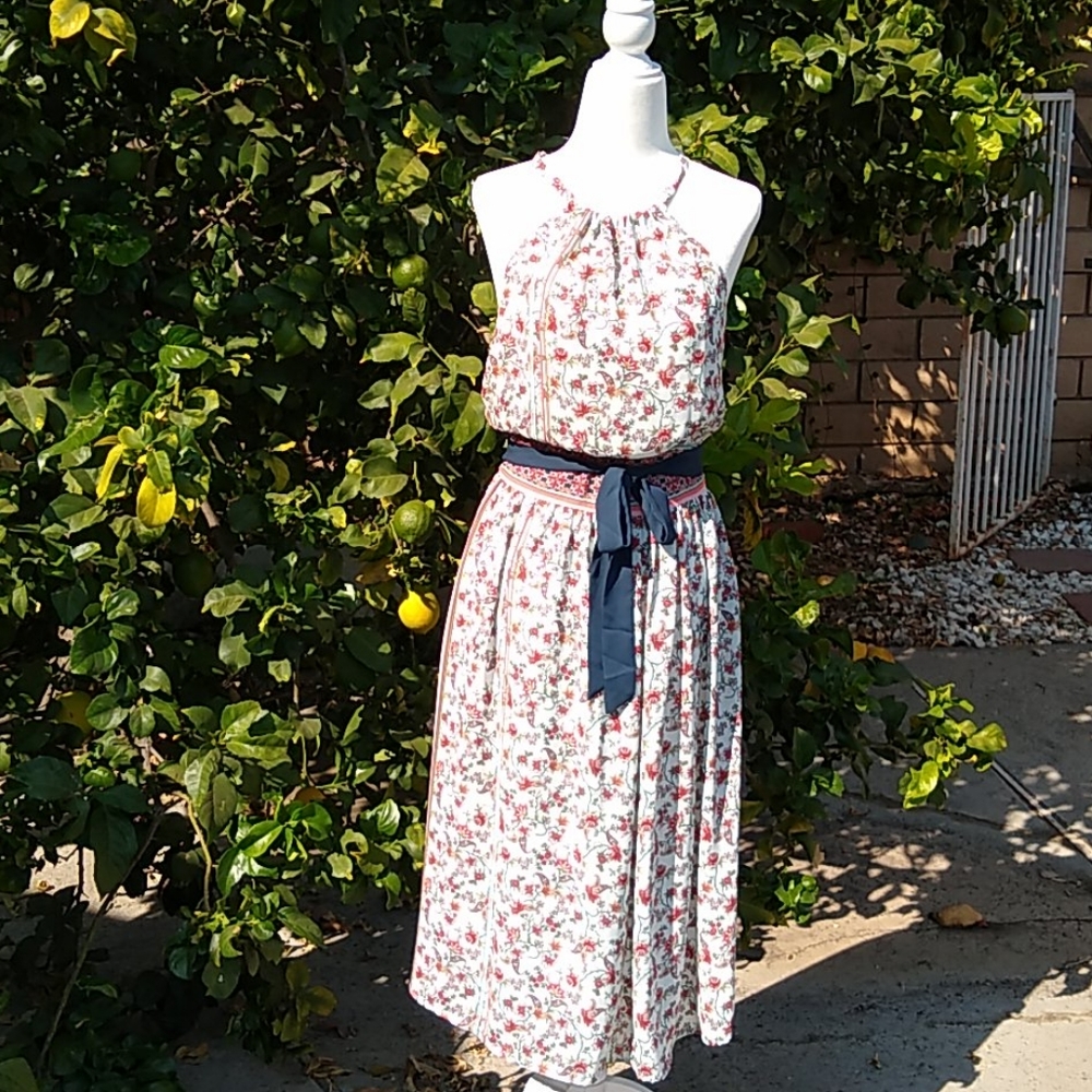 NWT dRA Halter Dress White w/Floral Boho Print